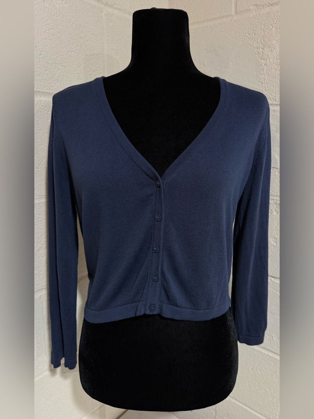 Weekend Max Mara Cropped V-Neck Cardigan - Navy Ribbed Knit (M)